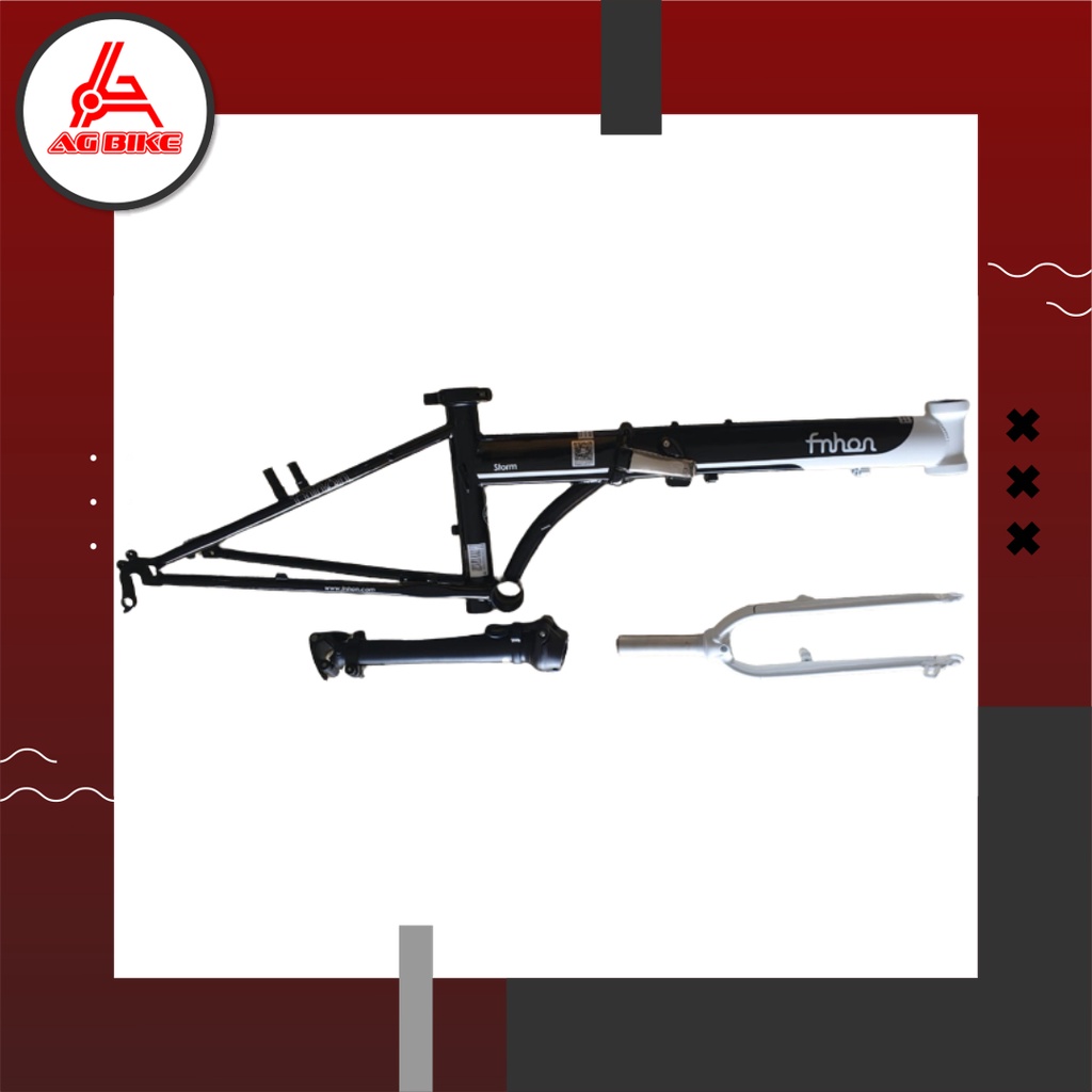 Frame Fork plus Handlepost Fnhon Storm V Brake 20 22 inch Warna HITAM PUTIH Chromlly