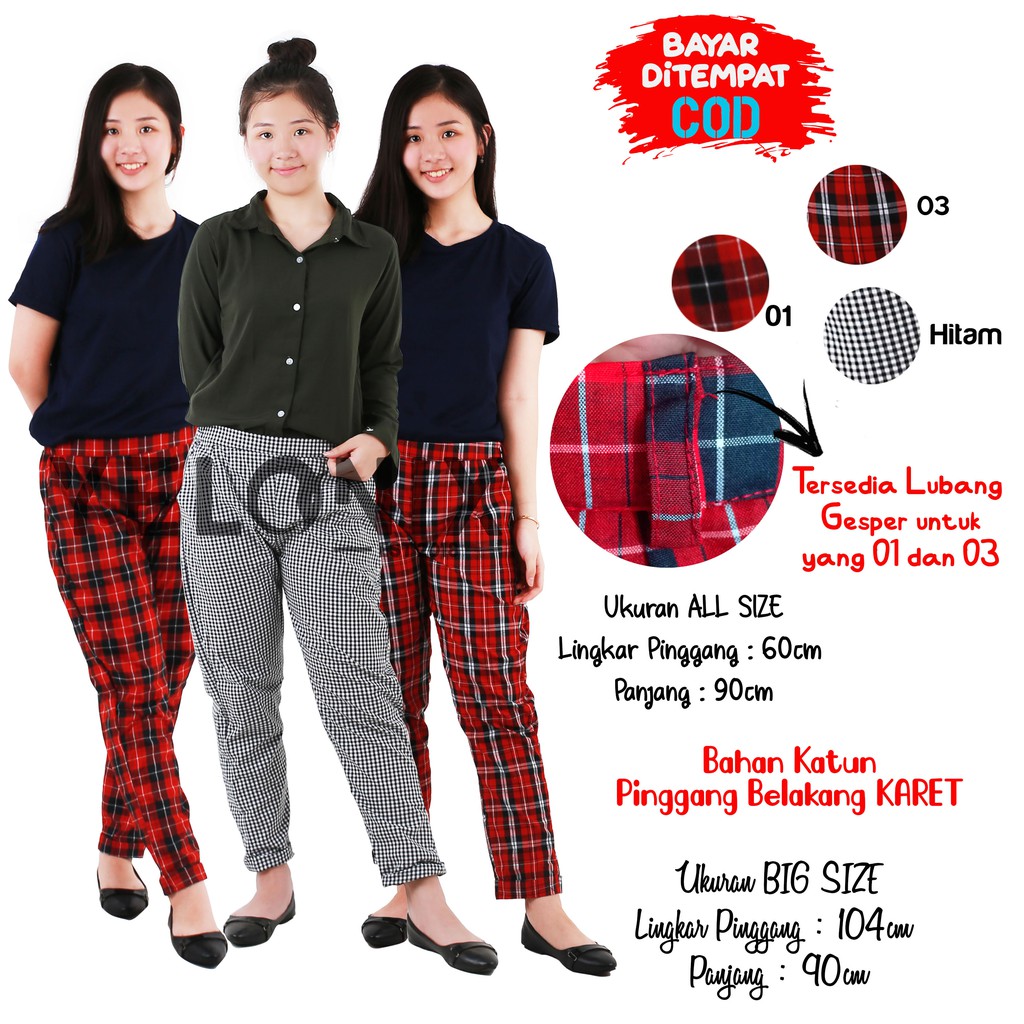 YELONIX Celana  Rufina Panjang Wanita Kotak Pants Tartan  