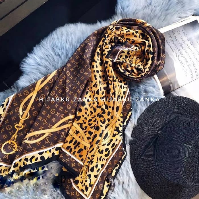 Pashmina/scarf silk sutera impor (LV leopard brown)