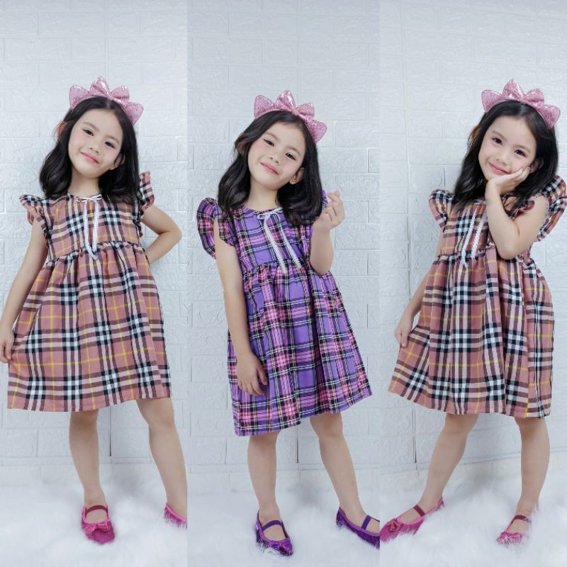 Dress Katun Overal Kotak kotak Anak Perempuan 1 - 4 tahun