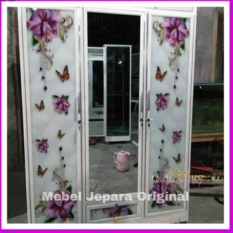 Lemari Pakaian Baju - Lemari Kaca Pintu 4 & Laci Almunium