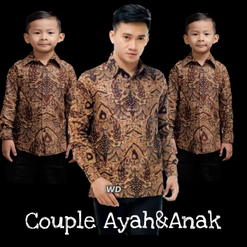 Couple Batik Ayah Dan Anak Laki-laki // Kemeja Batik Pria Dewasa Dan Anak Cowok Motif mataram coklat  M L XL XXL 3L 4L 5L