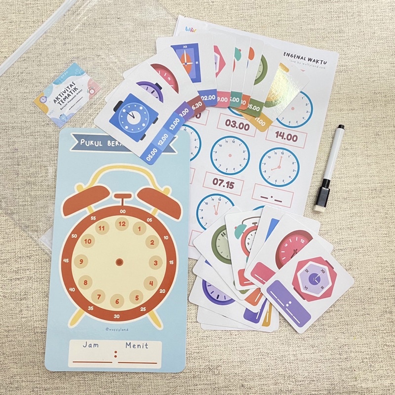 Jual Mainan Aktivitas Belajar Waktu / Jam | Paket Lengkap 18 Flashcard ...