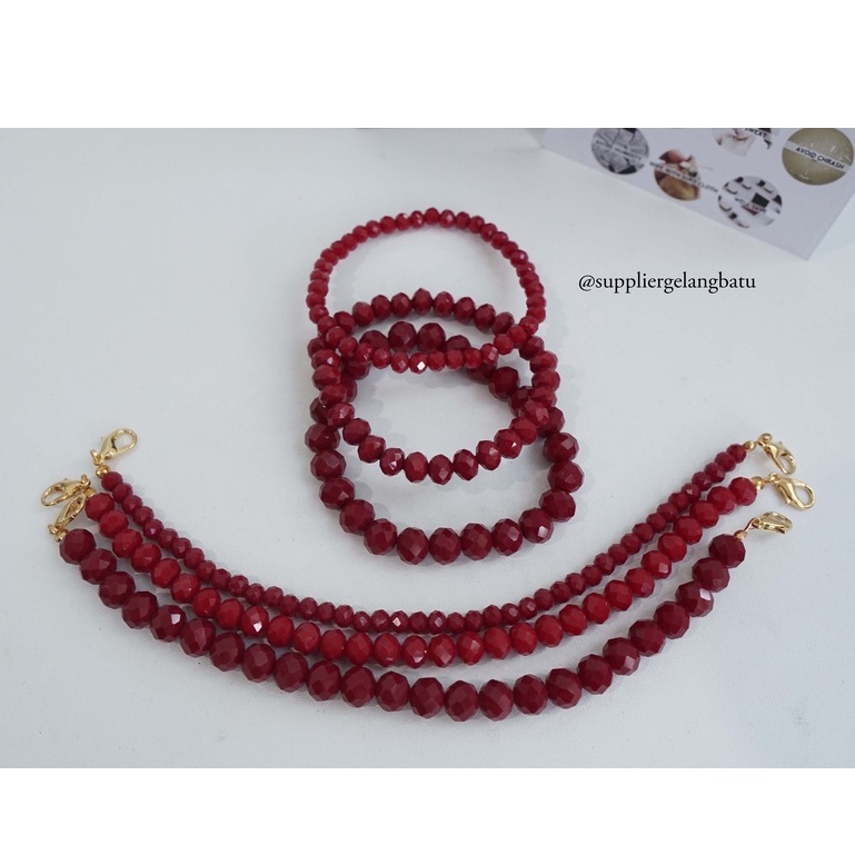 KONEKTOR masker hijab dan gelang KRISTAL CEKO MERAH MAROON strap mask