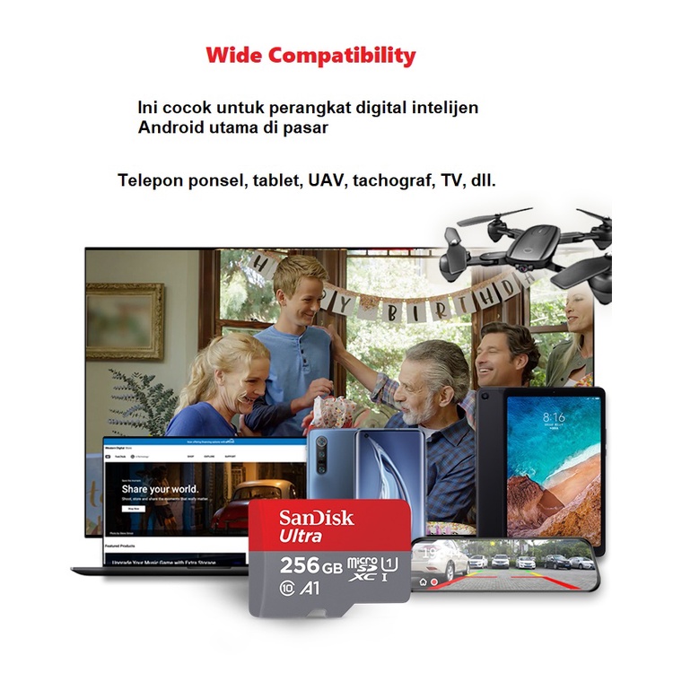 *Kartu Memori Card Sandisk Microsd 8GB/16GB/32GB/64GB/128GB/256GB/512GB GB 80mbps ,100Mbps,160Mbps,170Mbps Class 10 A1/ A2 Ultra/ Extreme Original TF Card-3
