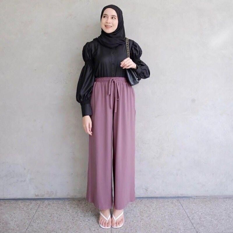 Ruby Kulot Celana Kulot Crinkle Highwaist Wanita Loose Cullote Pants