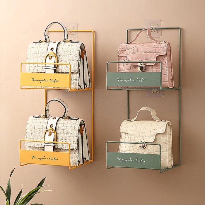 Online Murah Shop Rak Tempel Dinding Penyimpanan Tas / Rak Dinding 2 Susun Besi Kuat