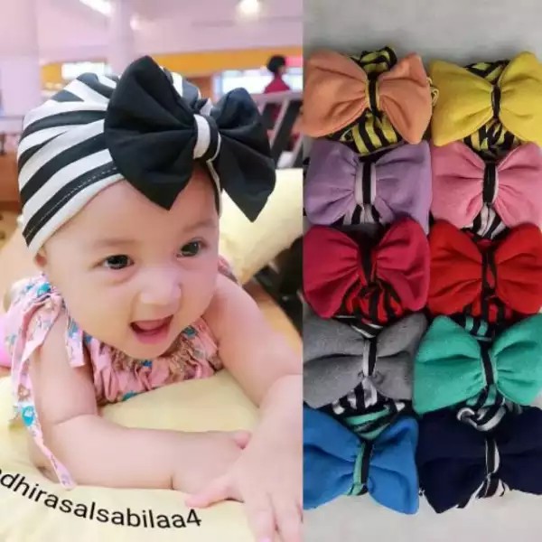 TURBAN MOTIF KUPU WARNA | Turban Bayi Salur Pita 0-3th