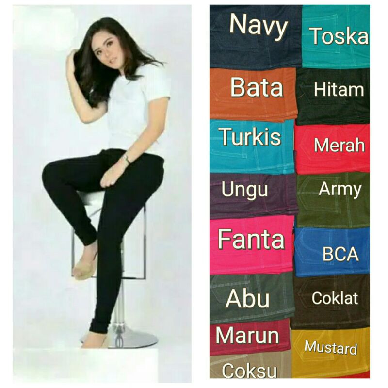 Legging Denim  / Legging Murah / Leging Jumbo / Celana Legging Panjang Model Kantong (BB 50-65 Kg / Standar)