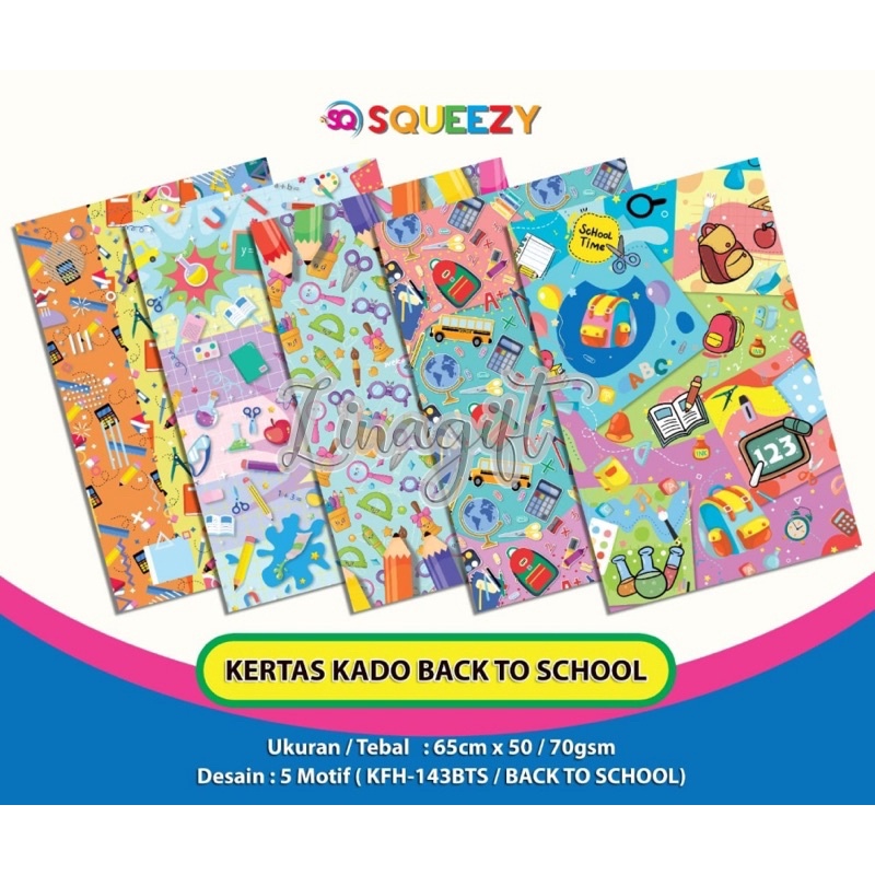 ( 5 Lembar ) KERTAS KADO SQ  DOFF - GIFT WRAPPING PAPER SCHOOL / SCHOOLLING / SMART / BOOKS - GRADUATIN SEKOLAH L