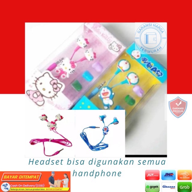 Headset Karakter HP Universal Handsfree Doraemon Hello kitty Full Body