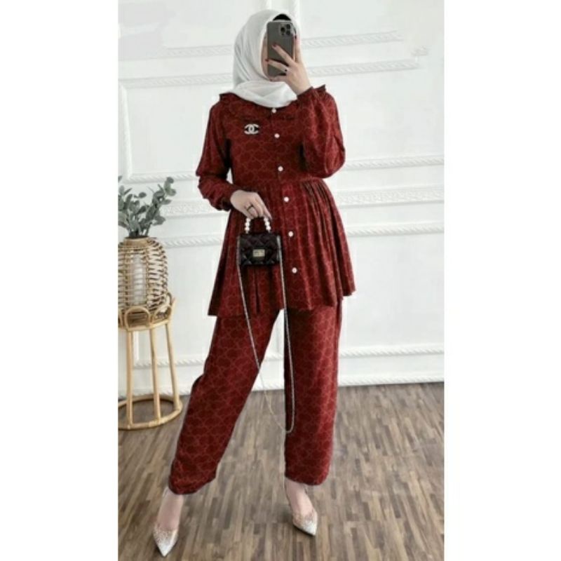 Tunik Setelan Motif Gucci Rayon Premium Viral Terbaru