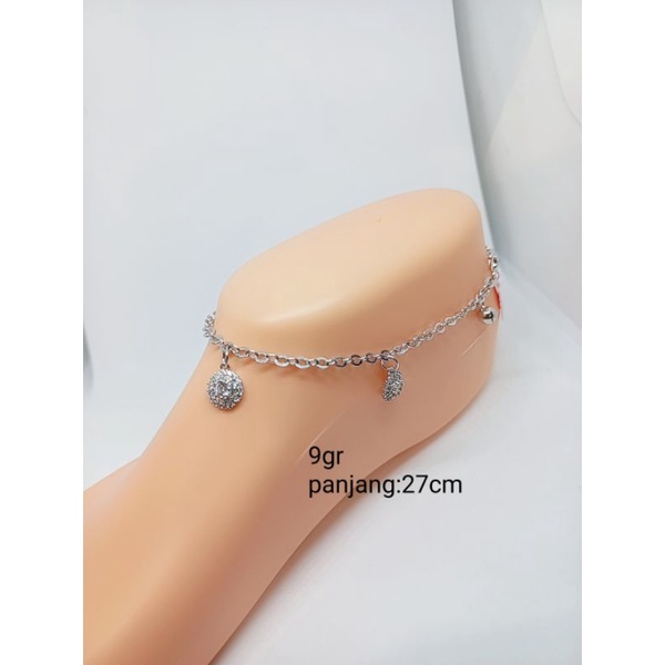 gelang kaki nori+m.bulat full mp/ gelang kaki perak asli silver 925 lapis emas / gelang kaki fashion