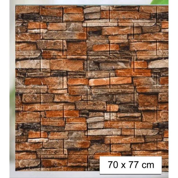 Wallpaper 3D Sticker  Dinding Motif Corak Batu Alam / Wallpaper 3D Foam Brick Emboss-BATU CORAK COKLAT