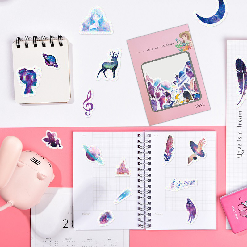 Star Girl Series Handbook Stickers and Paper Material Decorative Diary Notebook Atlas 40 Pieces