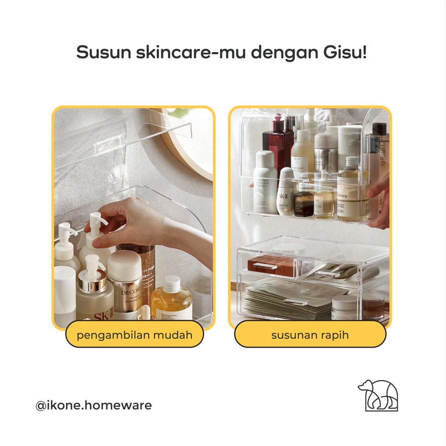 【IKONE】GISU Skincare Organizer Table Acrylic Organizer Make Up Organizer Rak Kosmetik Akrilik Penyimpanan Make Up Tempat Perfume Kotak Penyimpanan