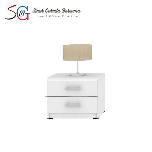 NAKAS TEMPAT TIDUR / LEMARI SAMPING KASUR / RAK SAMPING KASUR PUTIH GLOSSY BESAR AVANTI MADRID