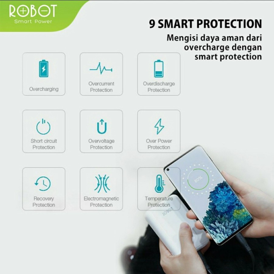 POWERBANK ROBOT RT10 10.000MAH MICRO TYPE C INPUT FLIGHT FRIENDLY