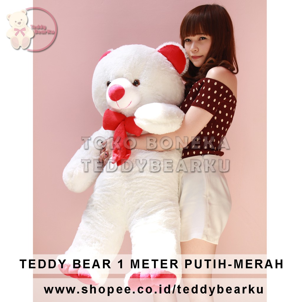 TEDDY BEAR JUMBO 1 METER PUTIH-MERAH