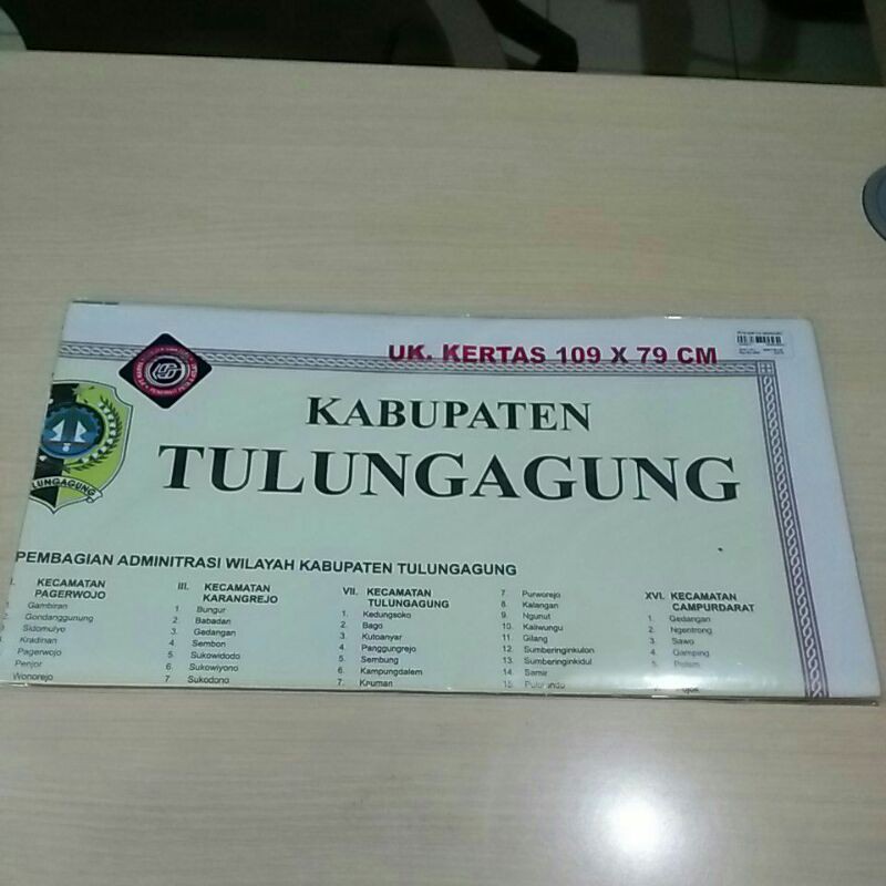peta kabupaten tulungagung ukuran 109x79 cm
