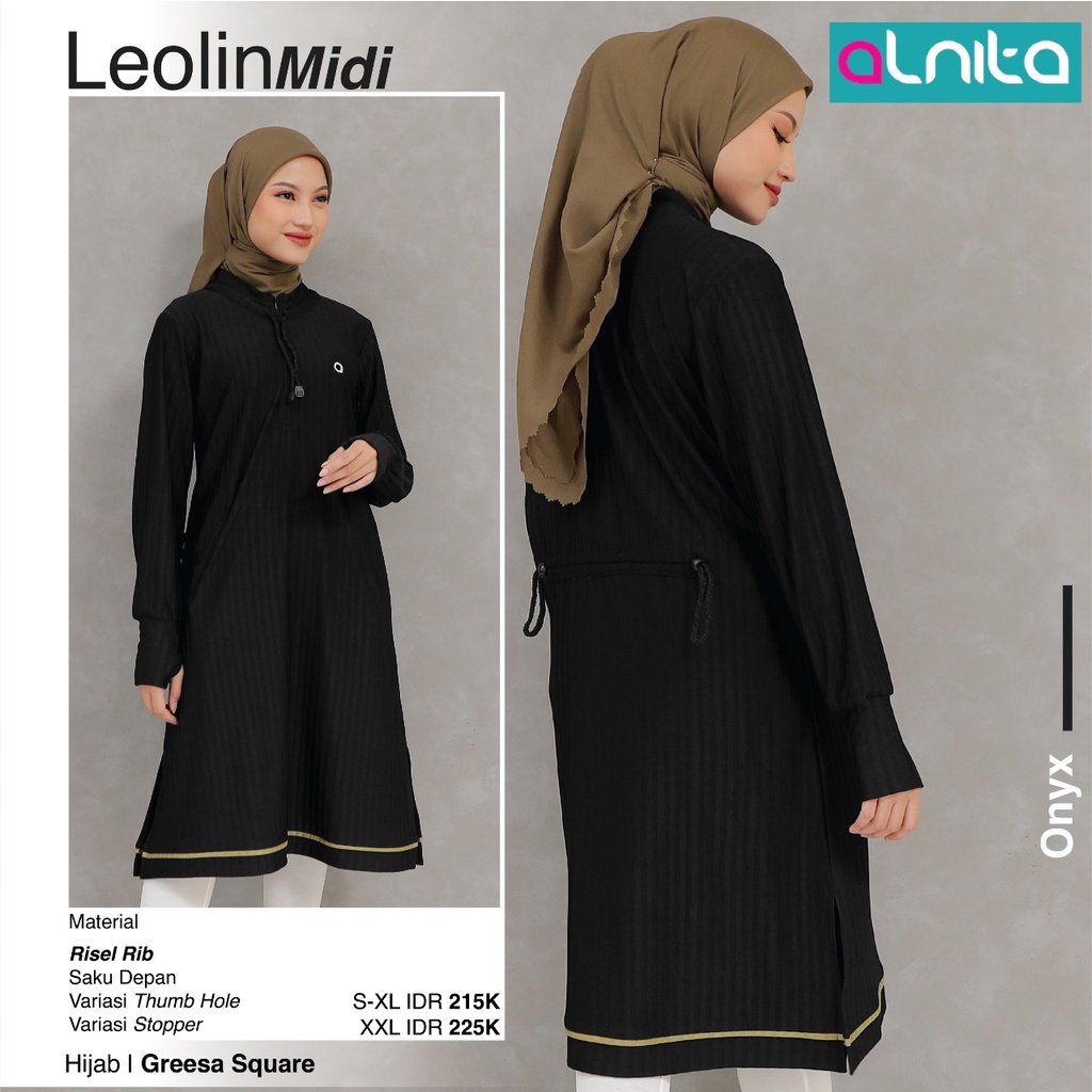 Alnita Leolin Midi Bahan Risel Rib Atasan Midi Sporty Casual Outfit Kekinian
