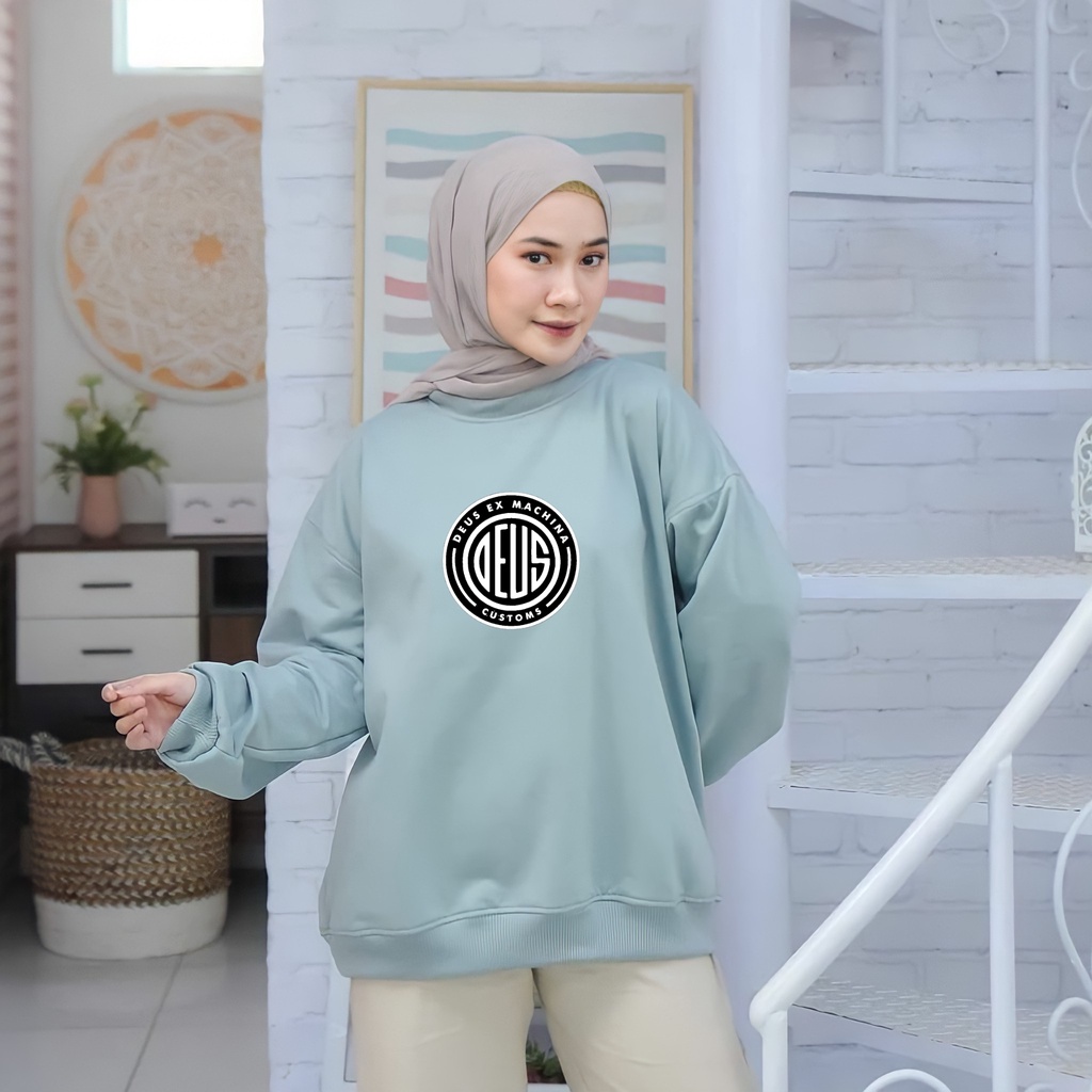 Sweater Crewneck DEUS Pria Wanita Fleece Cotton