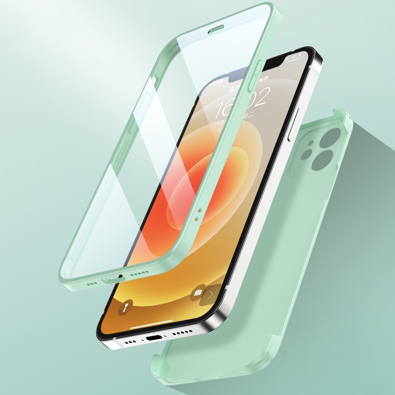 Case Kaca Pelindung Layar 360 Tahan Pecah Untuk Apple iPhone 11 12 13 Pro max