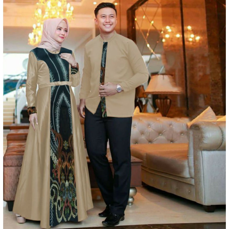 PCS CP MALIKA BATIK PAKAIAN COUPLE PASANGAN KEMEJA DAN GAMIS MAXY CT