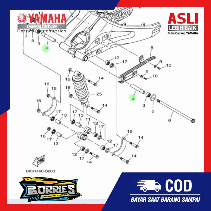 Bos Sasis-Bush-Collar Yamaha R15 V3-R155 VVA-MT15-Vixion R Asli BK6-F2184-00