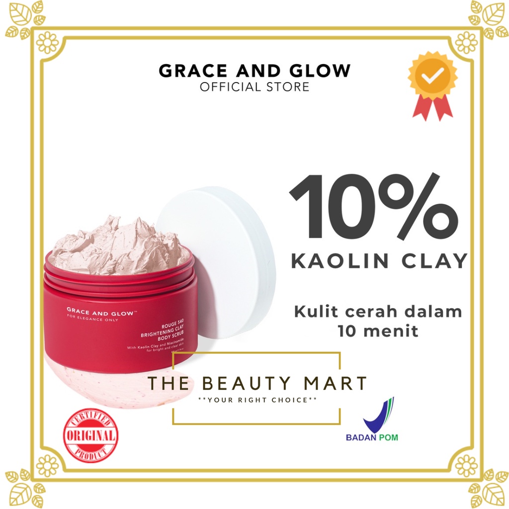 Grace and Glow Rouge 540 Brightening Clay Body Scrub | Scrub Lulur 220 gram