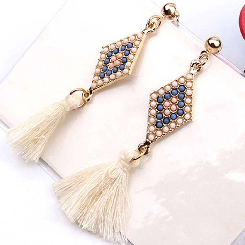 Hu Hu Hu Hu Hu Alat Bantu Pasang Kacamata♡ 1 Pasang Anting Tusuk Gantung Wanita Desain Belah Ketupatrumbai Benang Gaya Folkelegan Untuk Hadiah