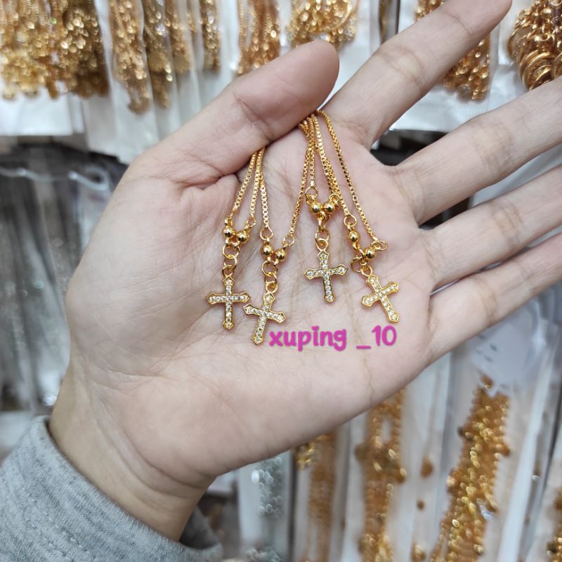 Real Pict Perhiasan Anak Kalung Salib Lapis Emas Perhiasan Import Anti Karat Xuping