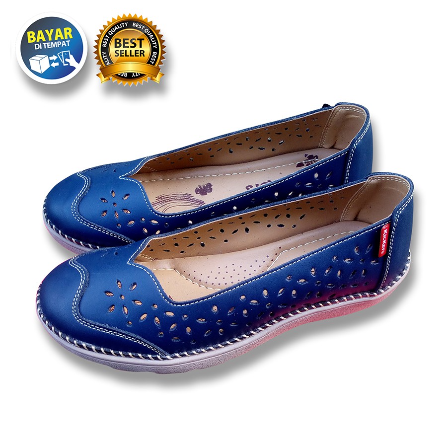 PROMO 4.4 MEGA SALE !! SEPATU BALET WANITA DEWASA BAHAN KULIT SAPI ASLI NAVY /SAKIPO