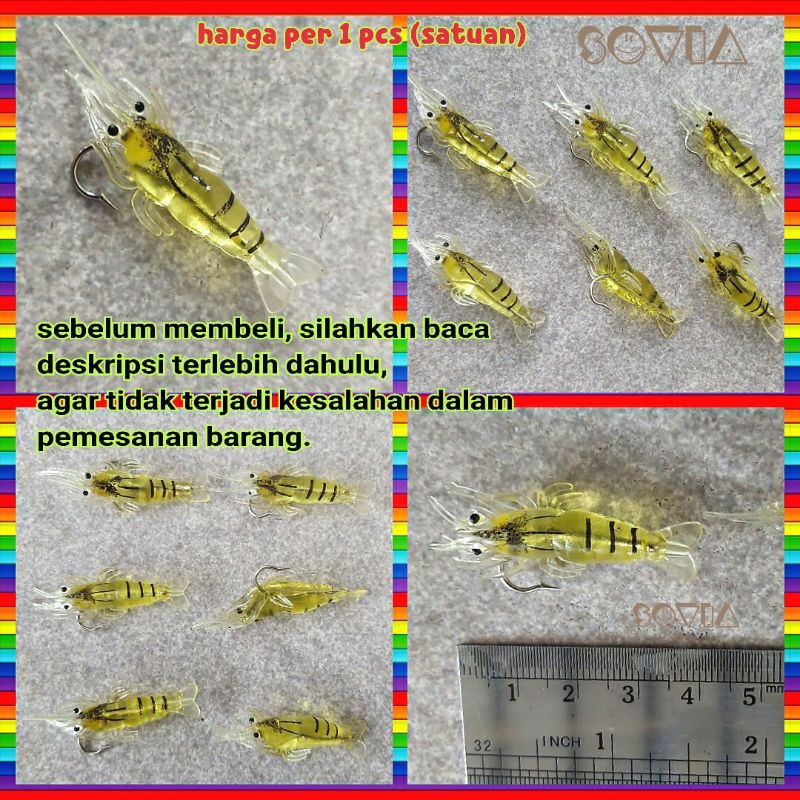 Lure umpan pancing ikan model udang dgn kail - fishing bait soft lure - bisa utk pengganti minnow