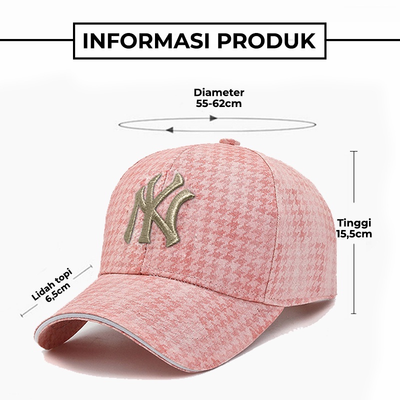 Topi Pria Wanita Baseball NY Berlian Motif Kotak Kotak Fashion Korea Trendy Sport BSAL