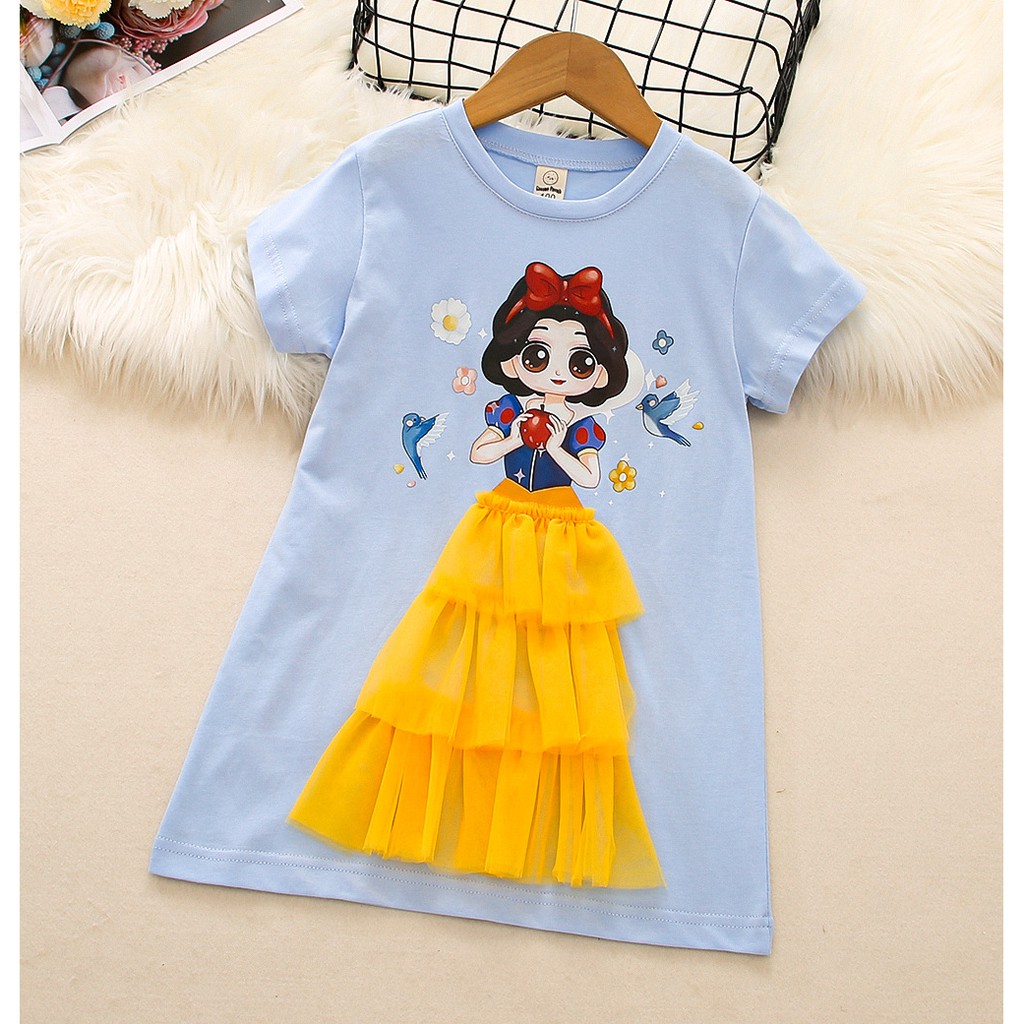 Dress Kasual anak perempuan Elsa Snow White Mermaid Model T-shirt