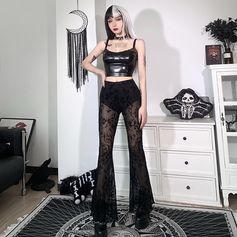 Goth Lace High Waisted Long Pants Celana Panjang  8532 (S/M/L)