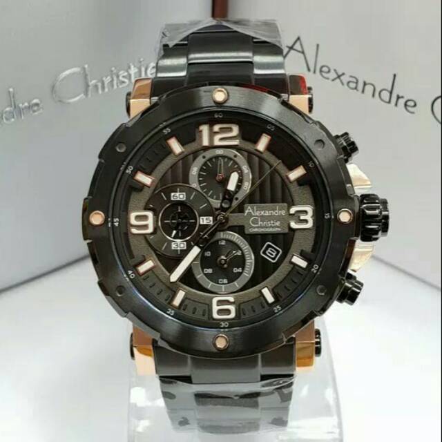JAM TANGAN PRIA ALEXANDRE CHRISTIE AC 6474 BLACK ROSEGOLD