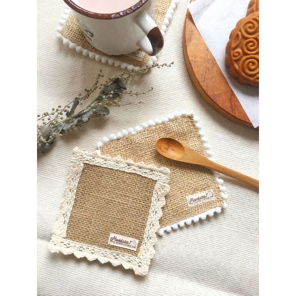 Coaster Rustic / Coaster Kain / Tatakan Gelas Kain / Alas Gelas / Tatakan Gelas Aesthetic