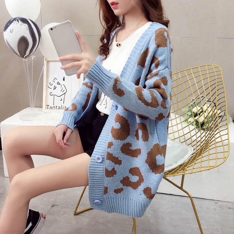 Printed Knit V Neck Cardigan Korean Style Import Premium