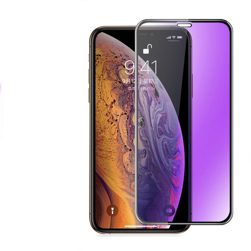 Purple Light Tempered Glass For iPhone 11 12 Pro Max Mini Protective Glass for iPhone 7 8 Plus X XS Max XR SE 2020 Full Screen Protector