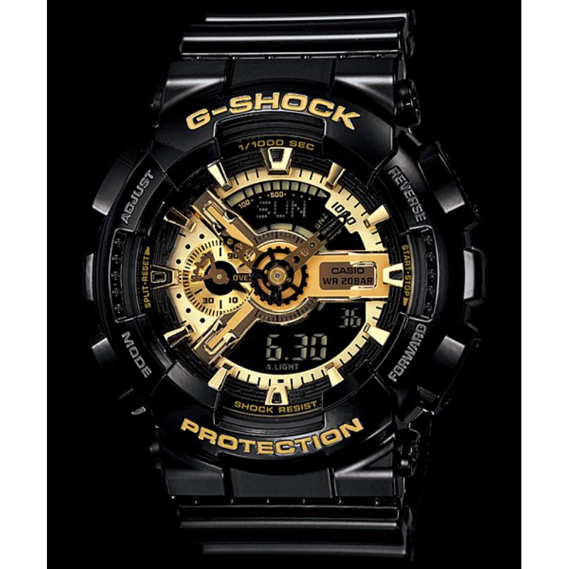 Jam Tangan Pria Merk G Shock Type Ga-110 Black Gold Original Bm Baterai Free Box Set
