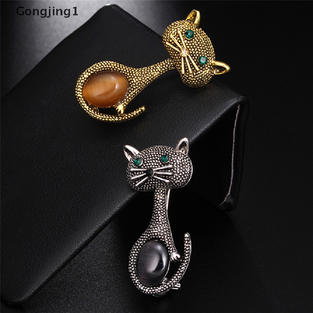 Gongjing1 Bros Pin Wanita Desain Hewan Kucing Hias Batu Opal Untuk Pernikahan