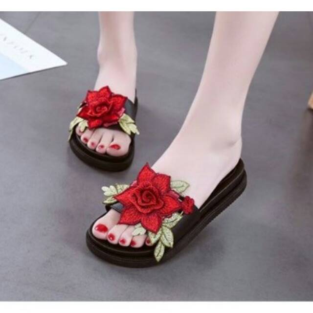 SHS22551 Sandal Bunga Import Batam Wedges Fashion Murah