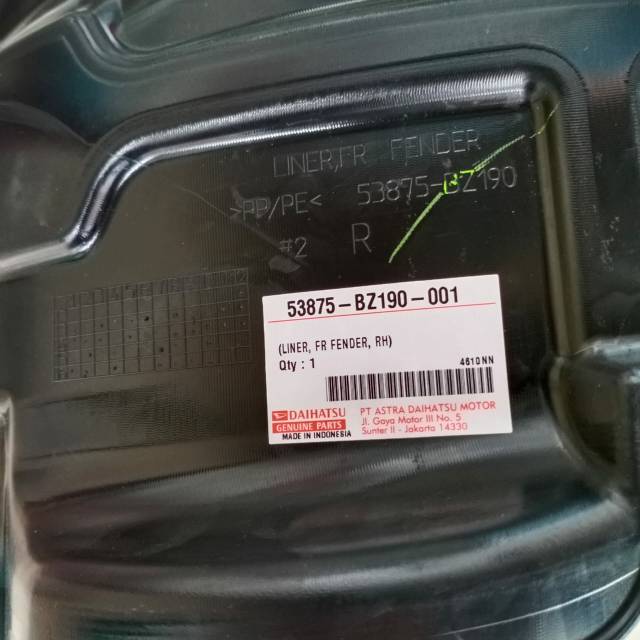 LINER FENDER DEPAN SPAKBOR ALL NEW AVANZA XENIA 2012 2013 SMP 2015