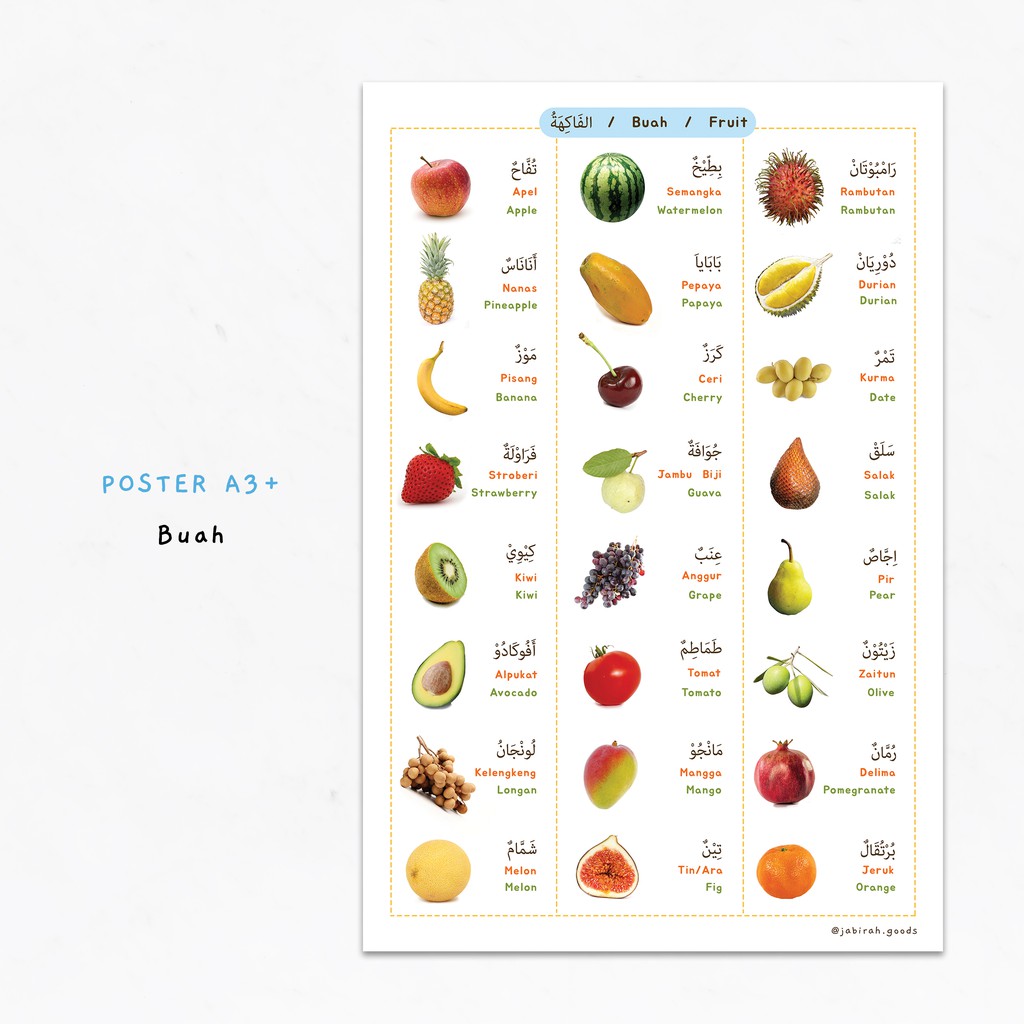 Jual Poster Edukasi Buah mengenal buah buahan | Poster A3+ wipe and
