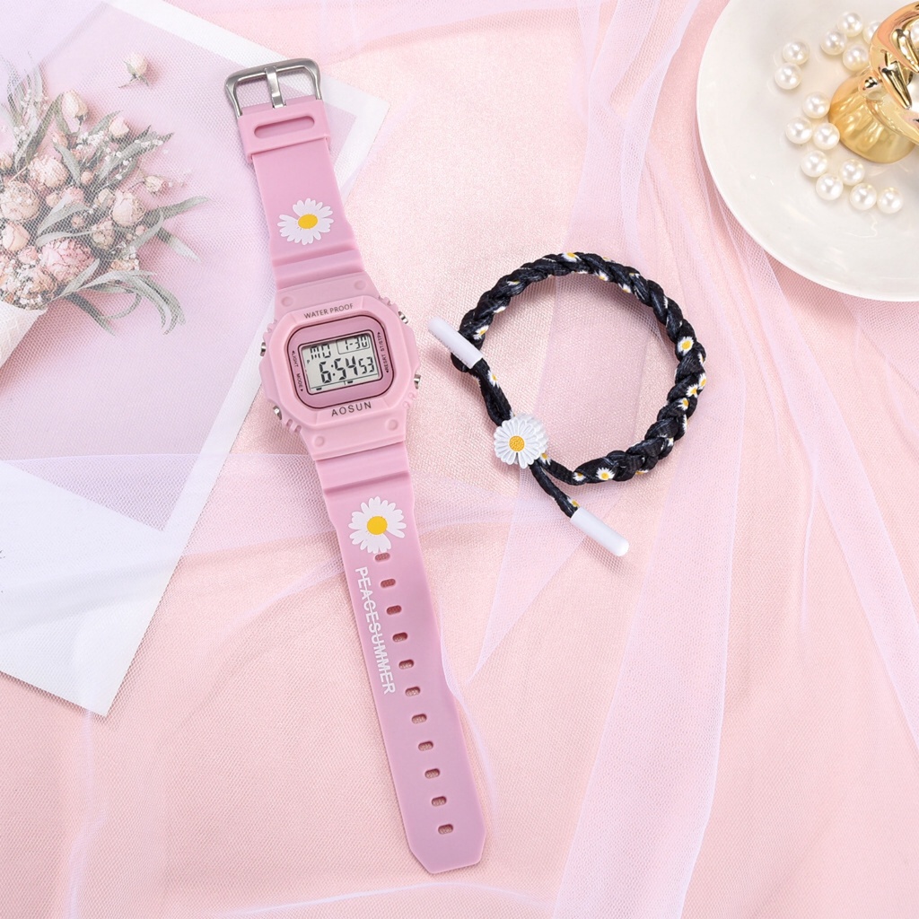 COD✅ Jam Tangan Wanita Digital Rubber Segig Sprot Watch LED Karet Gaya Bunga Grosir Murah   S1180