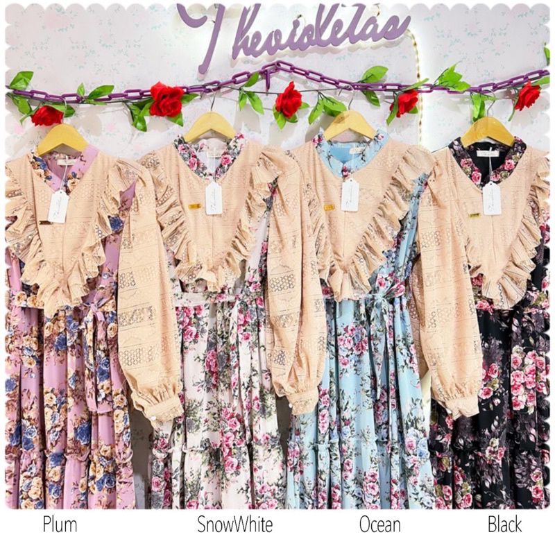 Bianca Nony Dress Ceruty Printing Mix Brukat Bangkok Original
