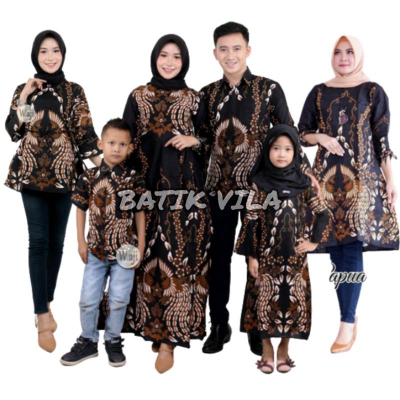 Batik Couple Keluarga - Couple Batik Indonesia Sarimbit Gamis Familly Set Hrb026 Batik Vila