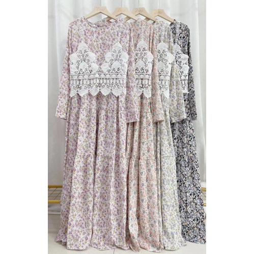 Maxi Dress Gamis Rompi Renda Import (FCODI354)